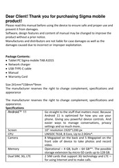 Sigma mobile Tab A1015 Manual