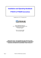 PEAK COMMUNICATIONS P7001R Installation And Operating Handbook
