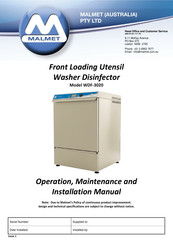 Malmet WDF-3020 Operation, Maintenance And Installation Manual