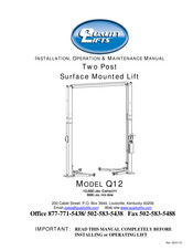 QUALITY LIFTS Q12 Installation, Operation & Maintenance Manual