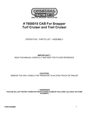 Original Tractor Cabs 7600015 Operation - Parts List - Assembly