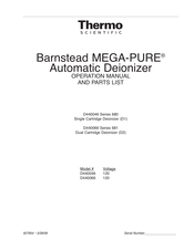 Thermo Scientific MEGA-PURE 681 D440066 Series Operation Manual And Parts List