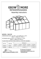 ACF Greenhouses GROW MORE GM13D Assembly Instructions Manual