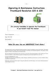 AGROFROST FrostGuard Revolution S30 Operating & Maintenance Instructions