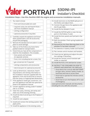 Valor Portrait Series Operating Manual, Installation Steps
