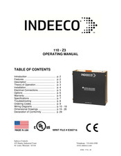 Indeeco 110-Z3 Operating Manual