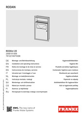 Franke RODX612E Installation And Operating Instructions Manual