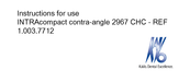KaVo INTRAcompact 2967 CHC Instructions For Use Manual