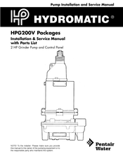 Pentair Hydromatic HPG200V Installation & Service Manual With Parts List