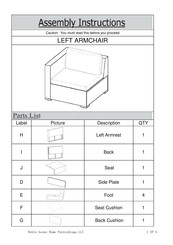 Noble House Home Furnishings LEFT ARMCHAIR Assembly Instructions Manual