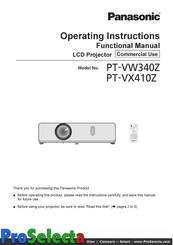 Panasonic PT-VW340za Operating Instructions Manual