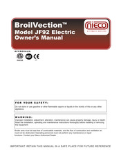 Nieco BroilVection JF92E Owner's Manual