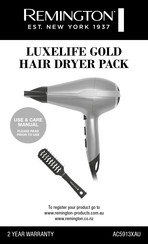 Remington Luxelife Gold Hair Dryer Pack Use & Care Manual