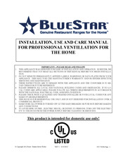Blue Star Proline PL054ML Installation Use And Care Manual