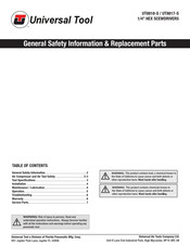 Universal Tool UT8818-S General Safety Information & Replacement Parts