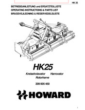 Howard HK 25 Operating Instructions & Parts List Manual