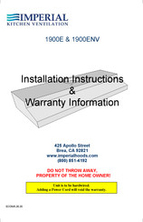 Imperial Kitchen Ventilation 1930ENV Installation Instructions & Warranty Information