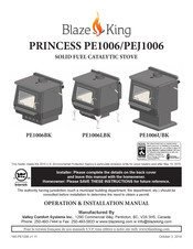 Valley Comfort Systems Blaze King PRINCESS PEJ1106 Operation & Installation Manual