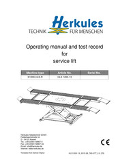 Herkules Hebetechnik GmbH K1200-HLS-R Operating Manual And Test Record