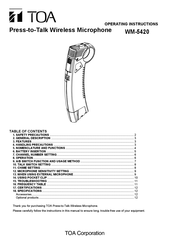 Toa WM-5420-AS Operating Instructions Manual