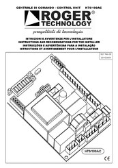 Roger Technology H70/100AC Instructions And Recomendations For The Installer