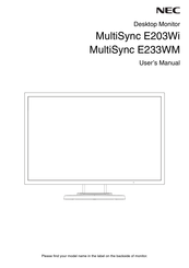 NEC MultiSync E233WM-BK User Manual