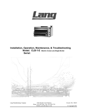Lang CLB-1-E Installation, Operation, Maintenance, & Troubleshooting