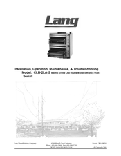 Lang CLB-2LA-S Installation, Operation, Maintenance, & Troubleshooting