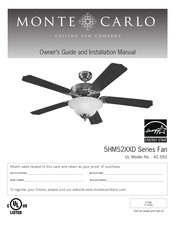 Monte Carlo Fan Company Homeowner Max Plus 5HM52RZWD Owner's Manual And Installation Manual