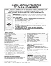 Frigidaire FFGS3026TW Installation Instructions Manual
