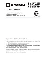 Verona VEECT110VF Series User Operating Instructions Manual