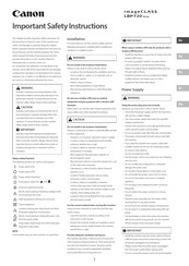 Canon ImageCLASS LBP720 Series Important Safety Instructions Manual