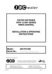 Ibc Water AS1375-940 Installation & Operating Instructions Manual