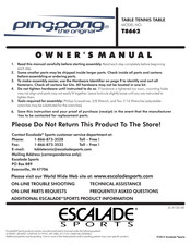 Escalade ping-pong T8662 Owner's Manual