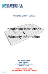 Imperial Kitchen Ventilation C2000PSB Installation Instructions & Warranty Information