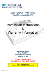 Imperial Kitchen Ventilation WH1900PSR Installation Instructions & Warranty Information