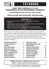 Lux Products SMART TEMP TX1500Ub Installation And Operating Instructions Manual