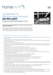 homevent HV PIV LOFT Installation & Maintenance Manual