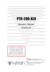 Vytran PTR-200-XLR Operator's Manual
