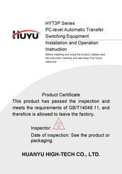Huanyu HYT3P-125/2 Installation And Operation Instruction Manual