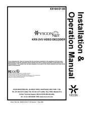 Vicon KRX-3V5 Installation & Operation Manual