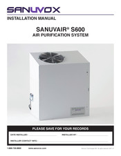 Sanuvox SANUVAIR S600 Installation Manual