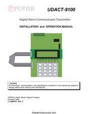 Potter UDACT-9100 Installation And Operation Manual