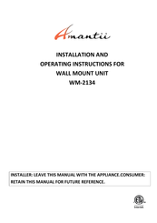 Amantii WM-2134 Installation And Operating Instructions Manual