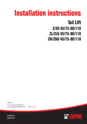 Zepro ZNU 75-110 Installation Instructions Manual