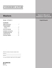Conservator NTW3811 Owner's Manual & Installation Instructions