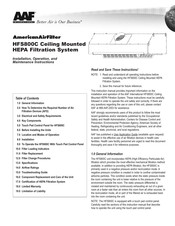 AAF HFS800C Installation, Operation And Maintenance Instructions