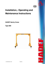 HADEF Gentry Crane 800 Installation, Operating And Maintenance Instructions