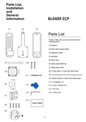 Borglocks BL4409 ECP Parts List, Installation And General Information