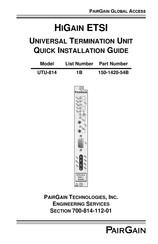 PairGain HiGain ETSI UTU-814 Quick Installation Manual